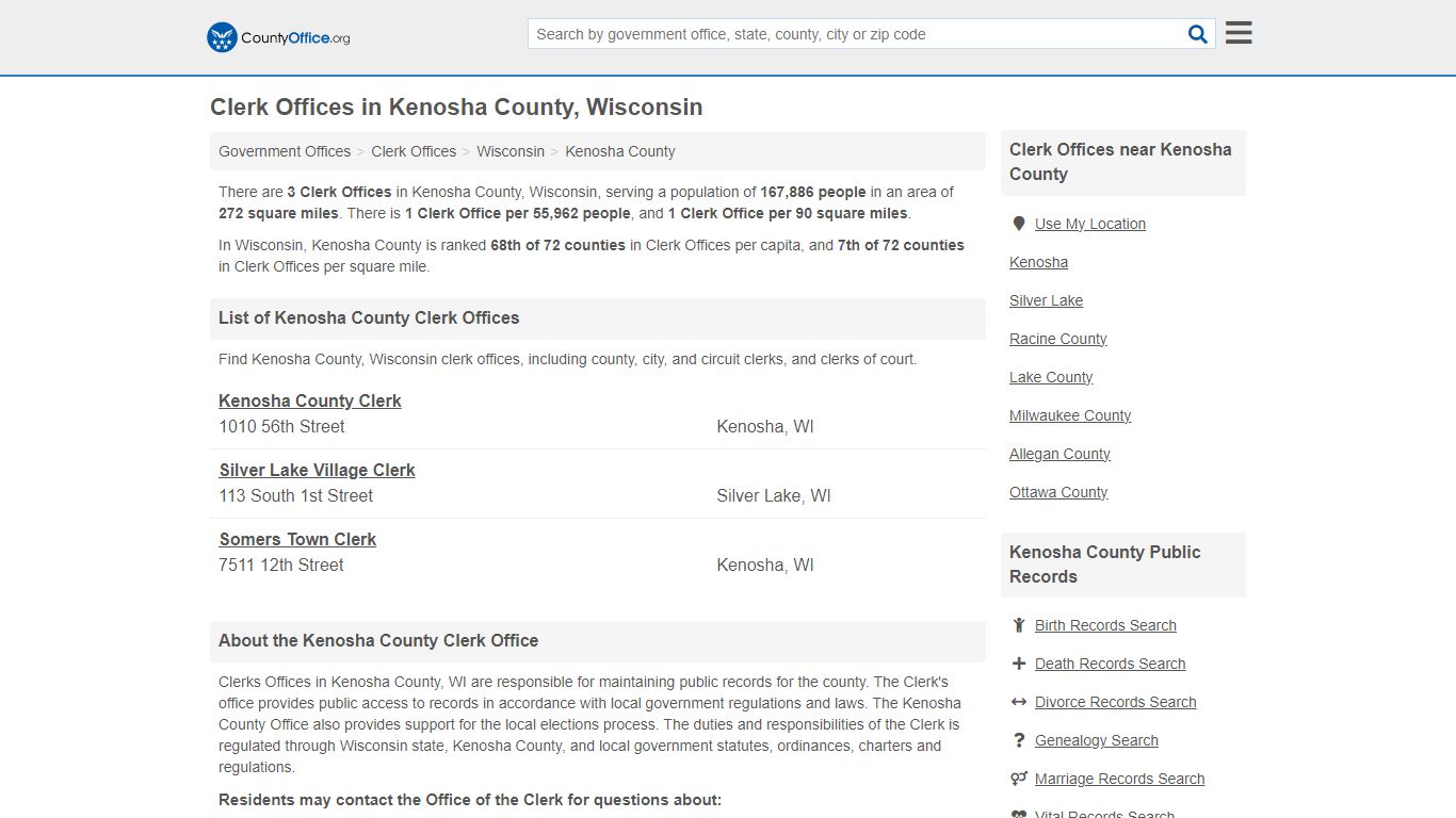 Clerk Offices - Kenosha County, WI (County & Court Records)